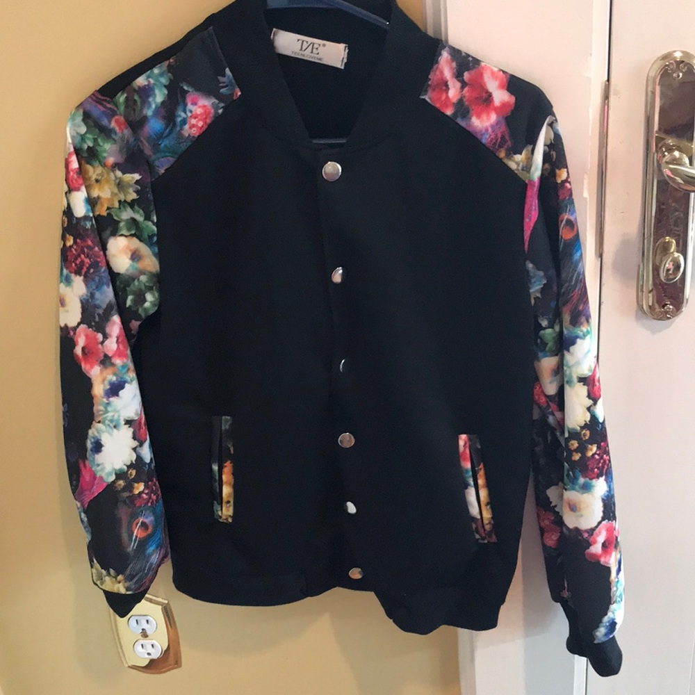 TEENLOVEME Bomber Jacket, Floral Sleeves